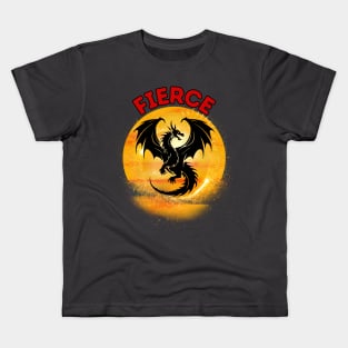 Fantasy Fierce Black Dragon in Sunset sky Frit-Tees Kids T-Shirt